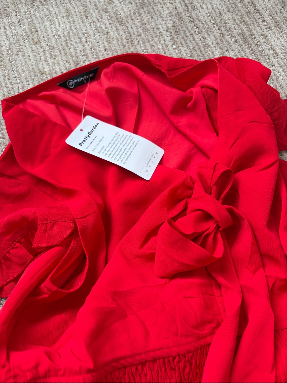 PrettyGarden Red Ruffle Mini Dress | Tie Front Romantic Dress ❤️🍒 - Picture 5 of 10